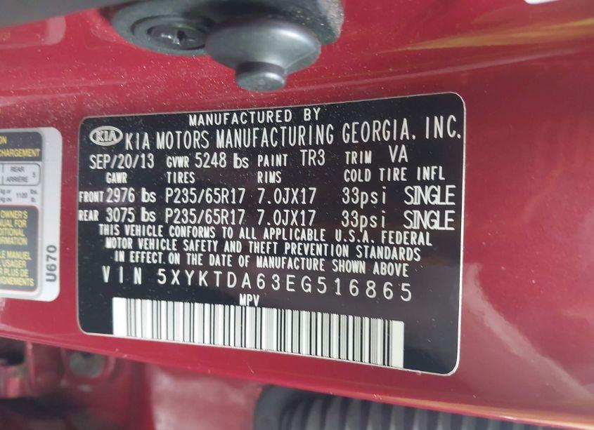 Photo 9 of 2014 Kia Sorento LX (VIN 5XYKTDA63EG516865)