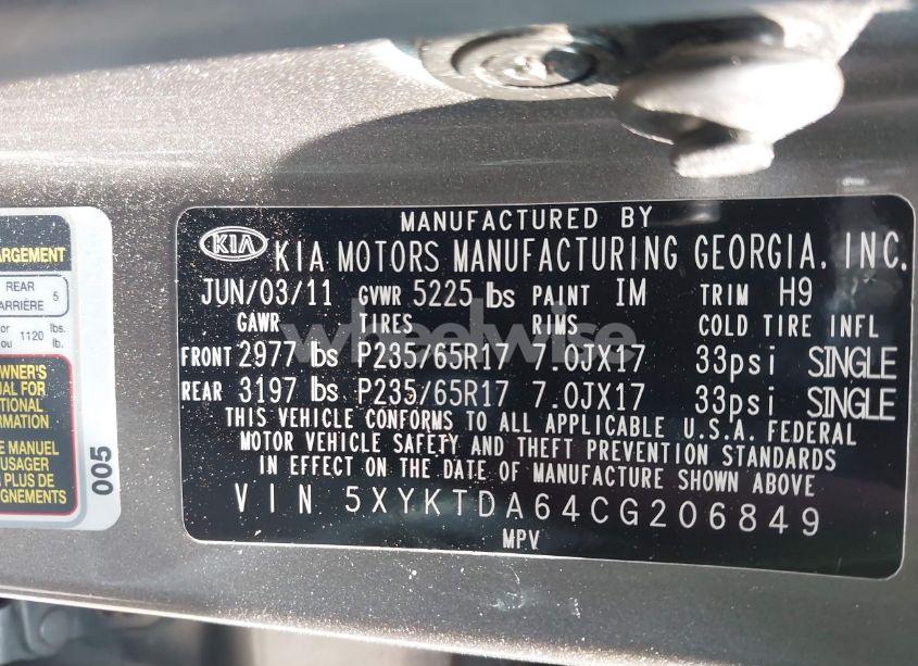 Photo 9 of 2012 Kia Sorento LX (VIN 5XYKTDA64CG206849)