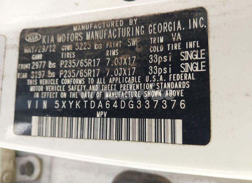 Photo 9 of 2013 Kia Sorento LX (VIN 5XYKTDA64DG337376)