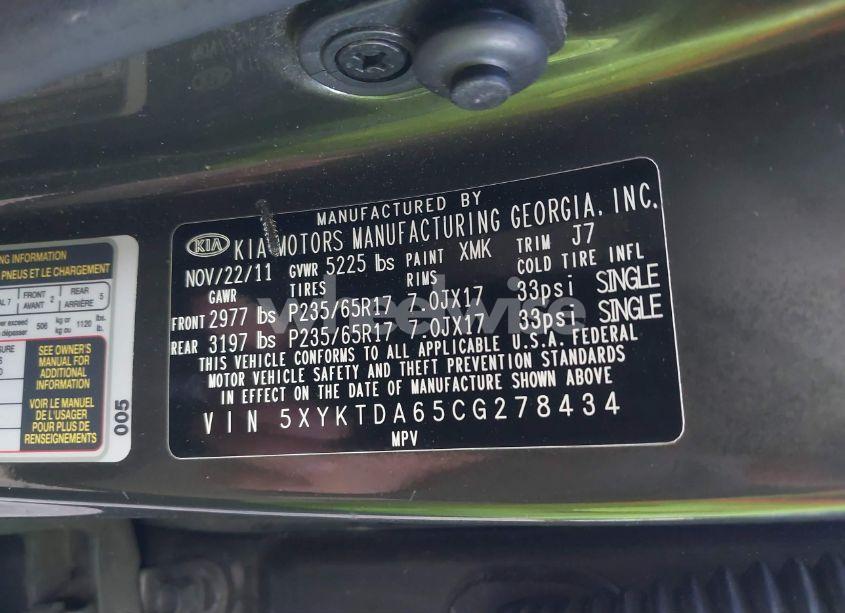 Photo 9 of 2012 Kia Sorento LX (VIN 5XYKTDA65CG278434)