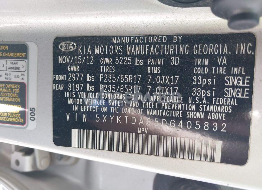 Photo 9 of 2013 Kia Sorento LX (VIN 5XYKTDA65DG405832)