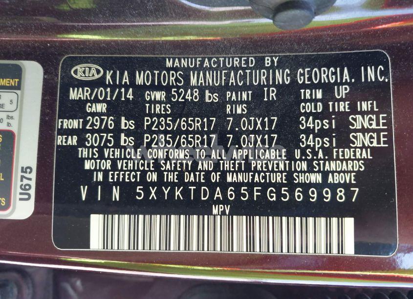 Photo 9 of 2015 Kia Sorento LX (VIN 5XYKTDA65FG569987)