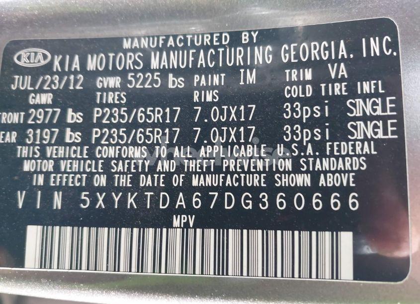 Photo 9 of 2013 Kia Sorento LX (VIN 5XYKTDA67DG360666)