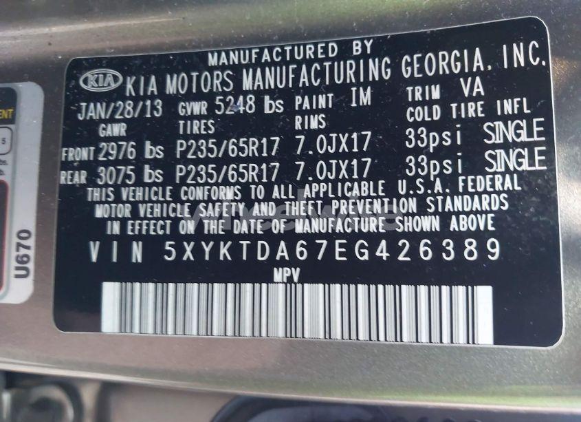 Photo 9 of 2014 Kia Sorento LX (VIN 5XYKTDA67EG426389)