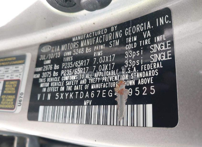 Photo 9 of 2014 Kia Sorento LX (VIN 5XYKTDA67EG489525)