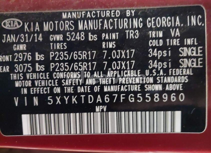 Photo 9 of 2015 Kia Sorento LX (VIN 5XYKTDA67FG558960)