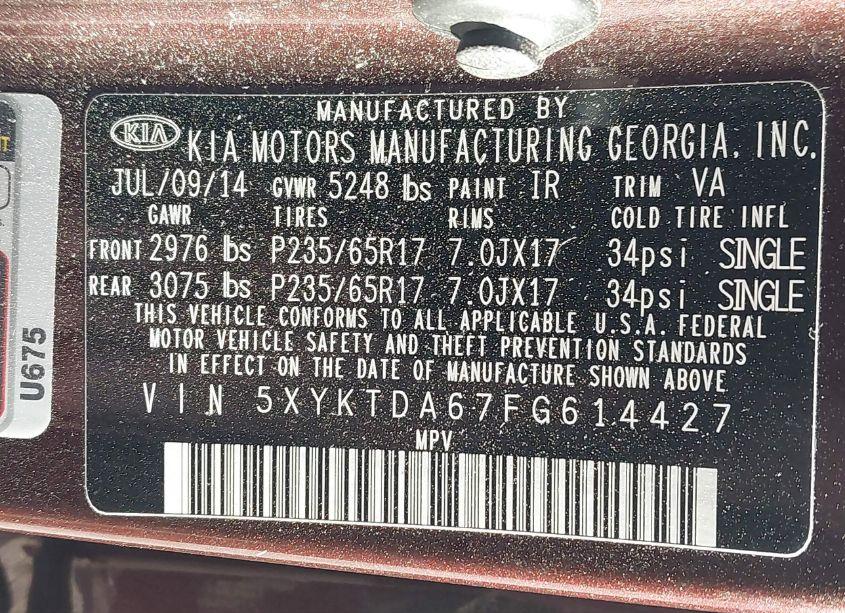 Photo 9 of 2015 Kia Sorento LX (VIN 5XYKTDA67FG614427)