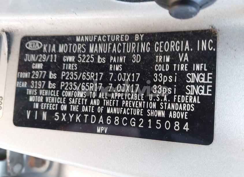 Photo 9 of 2012 Kia Sorento LX (VIN 5XYKTDA68CG215084)