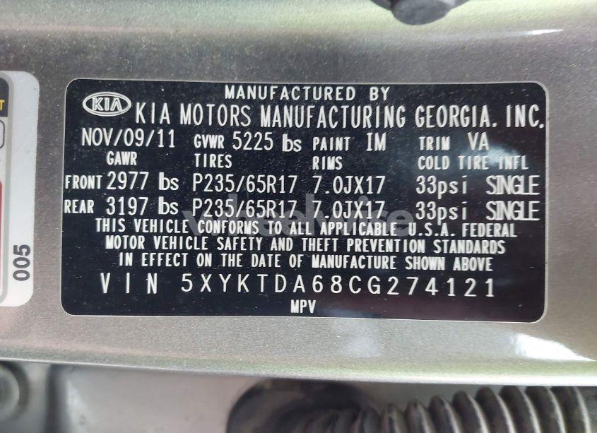 Photo 9 of 2012 Kia Sorento LX (VIN 5XYKTDA68CG274121)