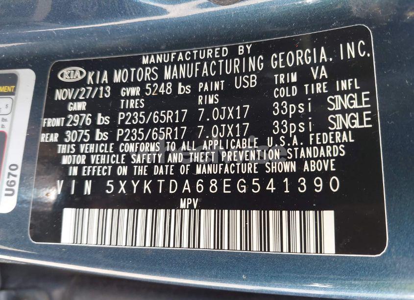 Photo 9 of 2014 Kia Sorento LX (VIN 5XYKTDA68EG541390)