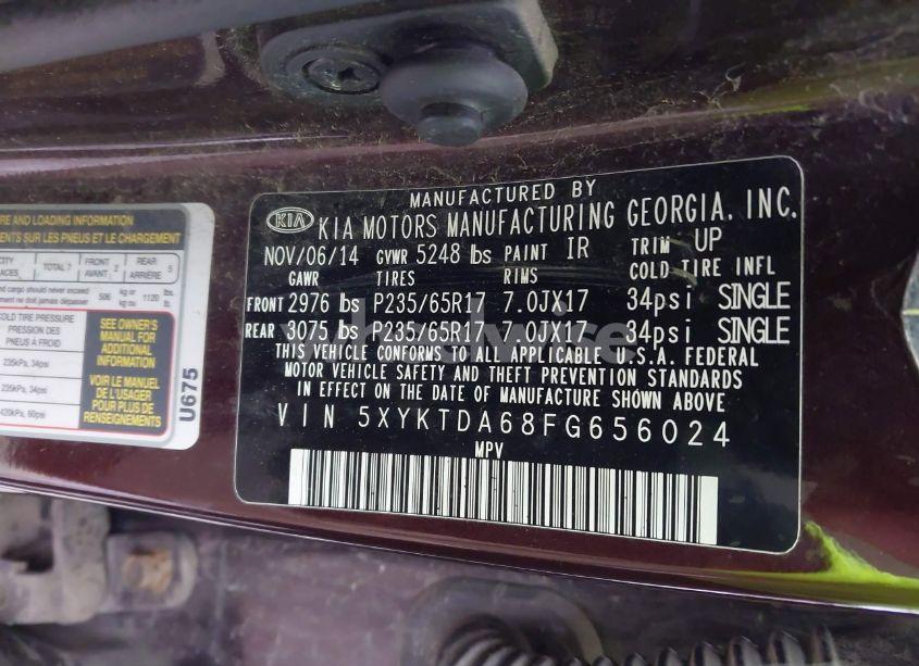 Photo 9 of 2015 Kia Sorento LX (VIN 5XYKTDA68FG656024)