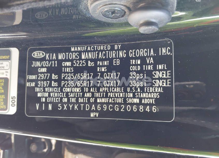 Photo 9 of 2012 Kia Sorento LX (VIN 5XYKTDA69CG206846)