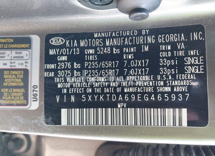 Photo 9 of 2014 Kia Sorento LX (VIN 5XYKTDA69EG465937)