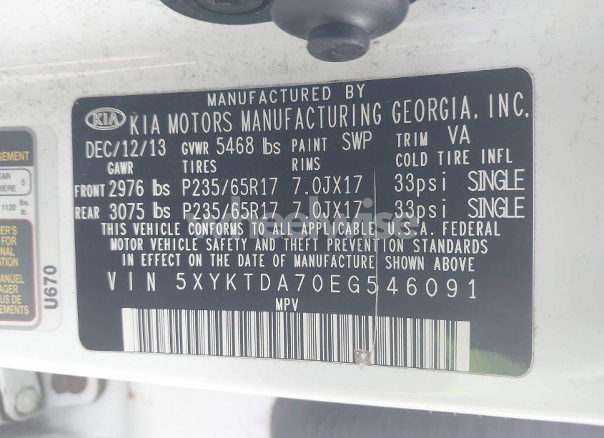 Photo 9 of 2014 Kia Sorento LX V6 (VIN 5XYKTDA70EG546091)