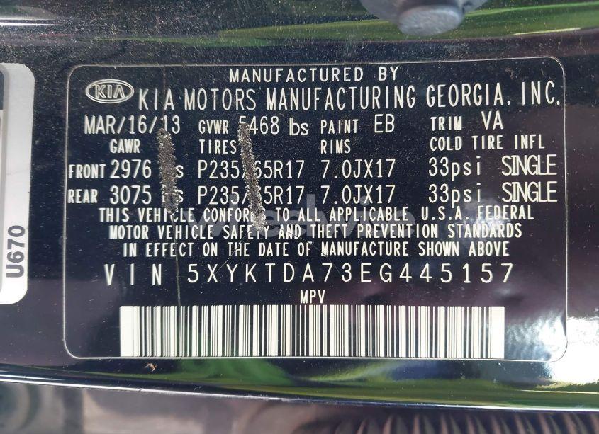 Photo 9 of 2014 Kia Sorento LX V6 (VIN 5XYKTDA73EG445157)