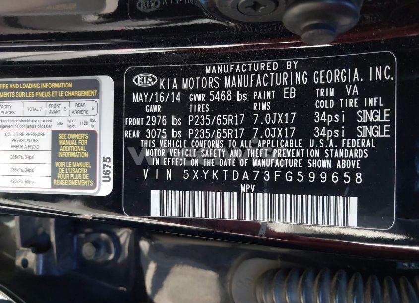 Photo 9 of 2015 Kia Sorento LX V6 (VIN 5XYKTDA73FG599658)