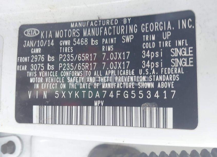 Photo 9 of 2015 Kia Sorento LX V6 (VIN 5XYKTDA74FG553417)