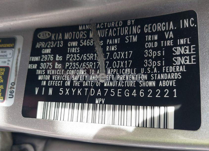 Photo 9 of 2014 Kia Sorento LX V6 (VIN 5XYKTDA75EG462221)