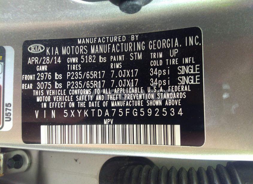 Photo 9 of 2015 Kia Sorento LX V6 (VIN 5XYKTDA75FG592534)