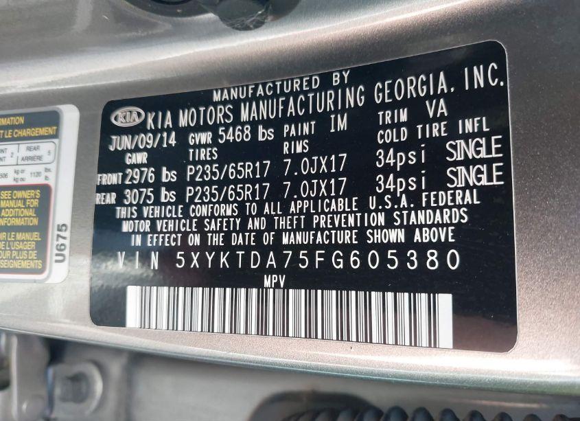 Photo 9 of 2015 Kia Sorento LX V6 (VIN 5XYKTDA75FG605380)