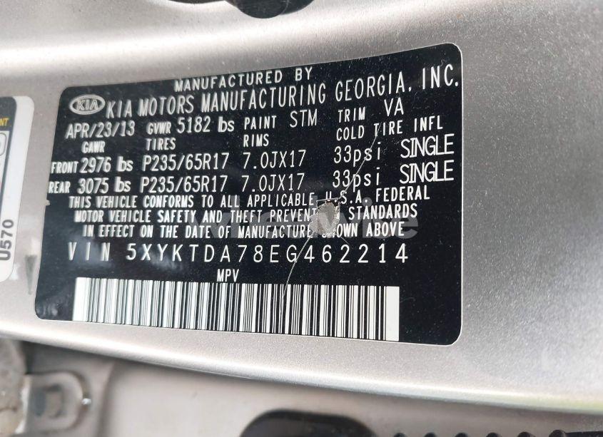 Photo 9 of 2014 Kia Sorento LX V6 (VIN 5XYKTDA78EG462214)