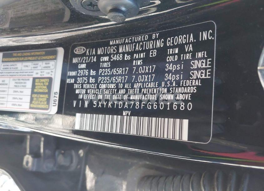 Photo 9 of 2015 Kia Sorento LX V6 (VIN 5XYKTDA78FG601680)