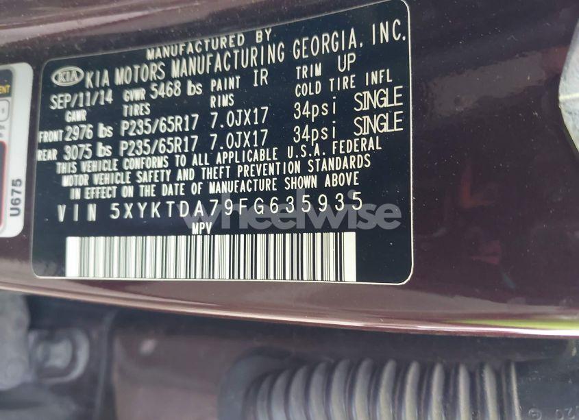 Photo 9 of 2015 Kia Sorento LX V6 (VIN 5XYKTDA79FG635935)