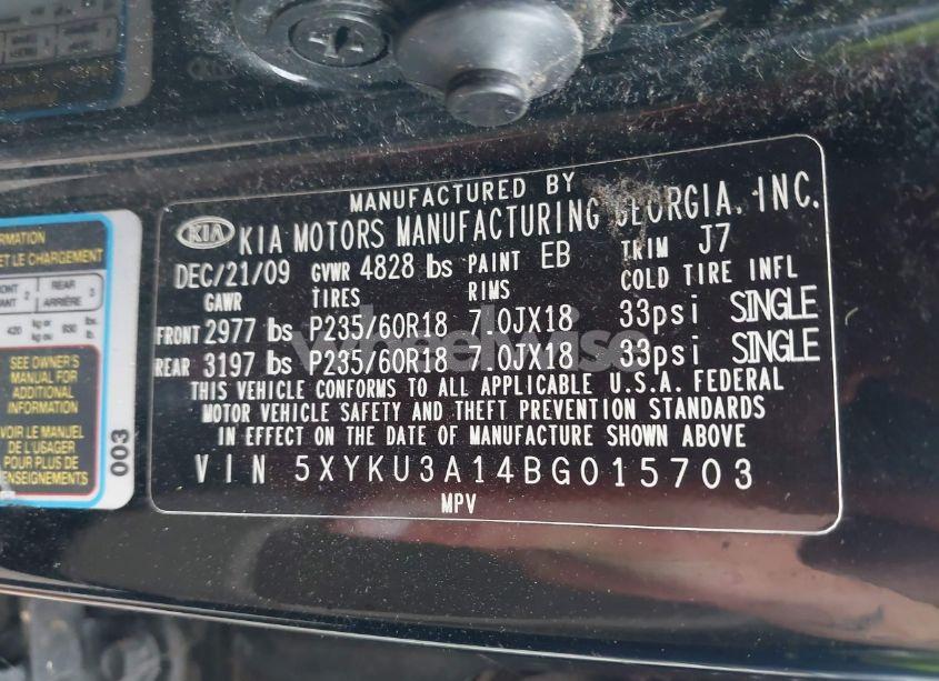 Photo 9 of 2011 Kia Sorento EX (VIN 5XYKU3A14BG015703)