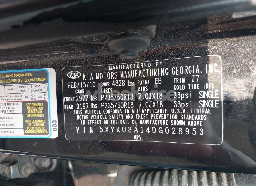 Photo 9 of 2011 Kia Sorento EX (VIN 5XYKU3A14BG028953)