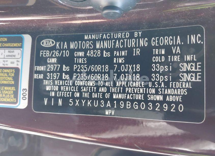 Photo 9 of 2011 Kia Sorento EX (VIN 5XYKU3A19BG032920)