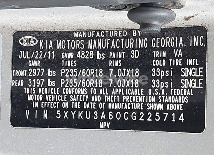 Photo 9 of 2012 Kia Sorento EX (VIN 5XYKU3A60CG225714)