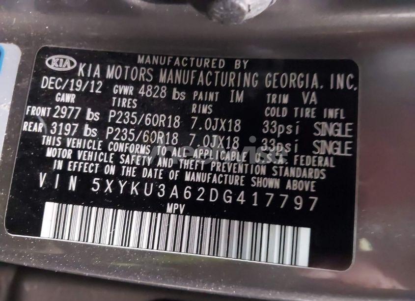 Photo 9 of 2013 Kia Sorento EX (VIN 5XYKU3A62DG417797)