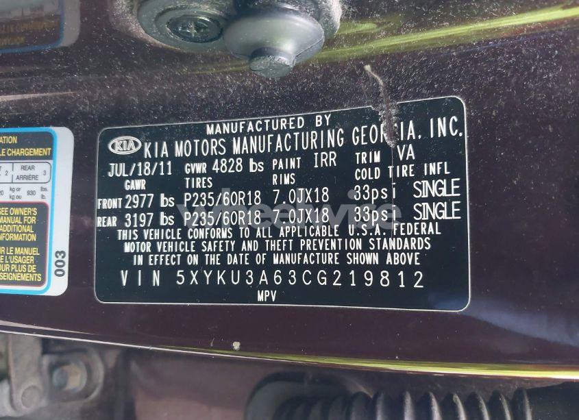 Photo 9 of 2012 Kia Sorento EX (VIN 5XYKU3A63CG219812)