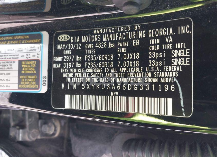 Photo 9 of 2013 Kia Sorento EX (VIN 5XYKU3A66DG331196)