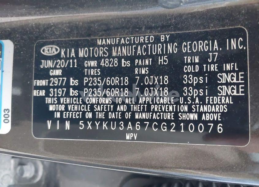 Photo 9 of 2012 Kia Sorento EX (VIN 5XYKU3A67CG210076)