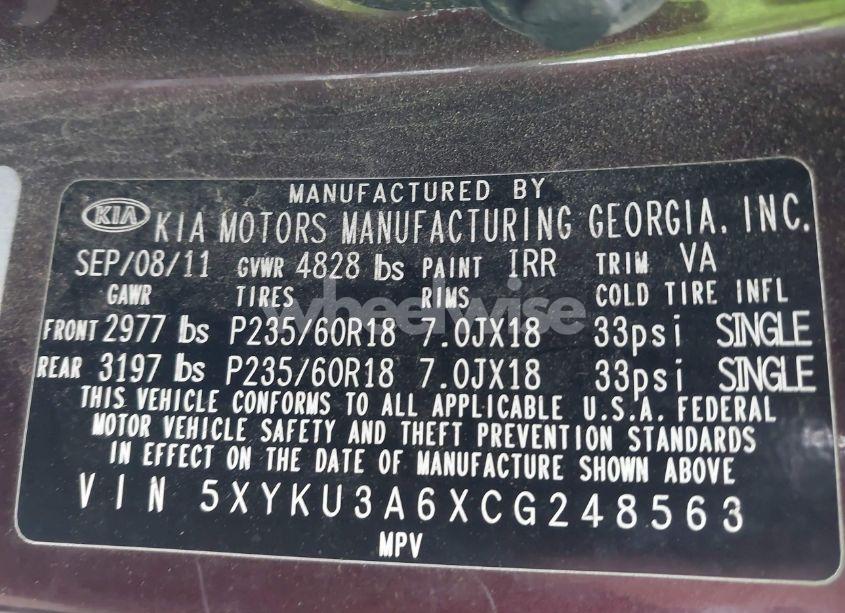 Photo 9 of 2012 Kia Sorento EX (VIN 5XYKU3A6XCG248563)