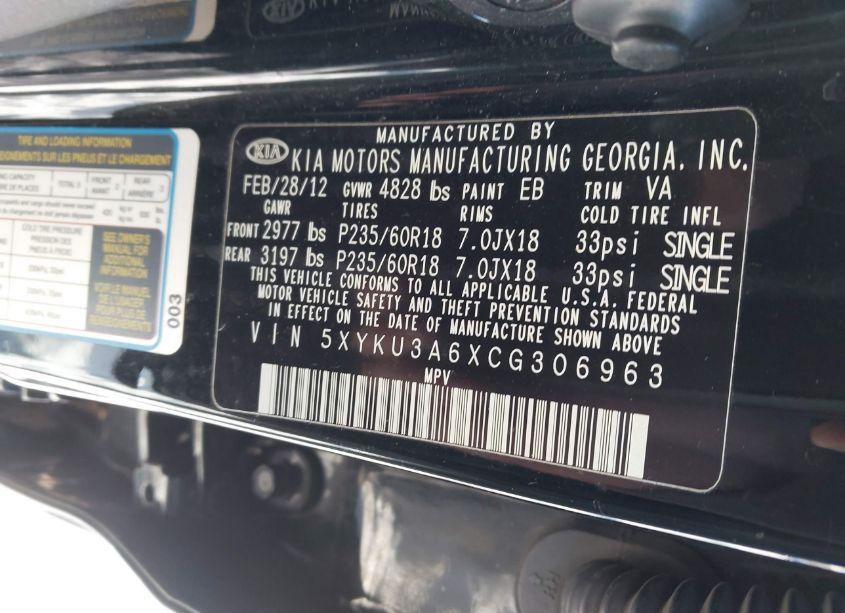 Photo 9 of 2012 Kia Sorento EX (VIN 5XYKU3A6XCG306963)