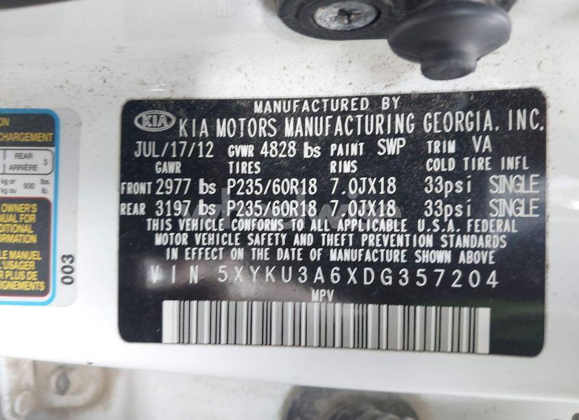 Photo 9 of 2013 Kia Sorento EX (VIN 5XYKU3A6XDG357204)