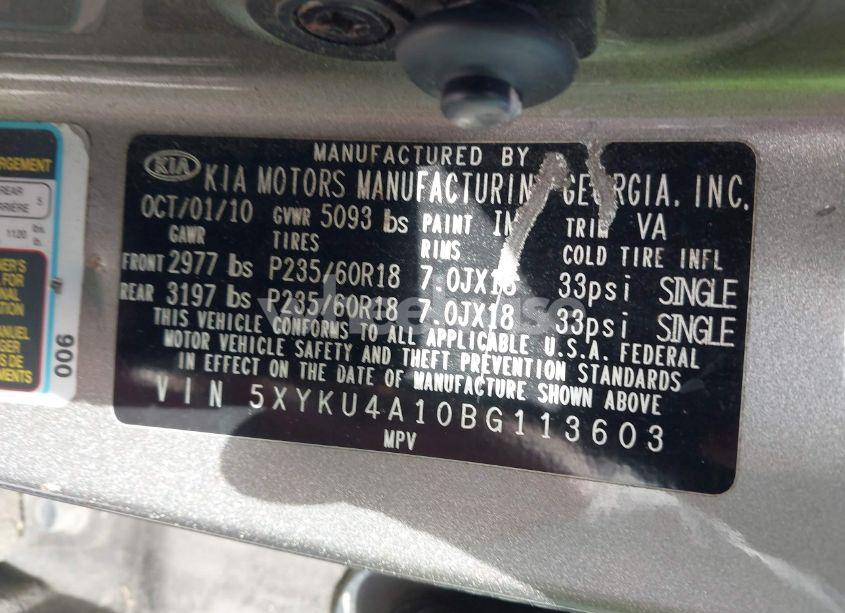 Photo 9 of 2011 Kia Sorento EX (VIN 5XYKU4A10BG113603)