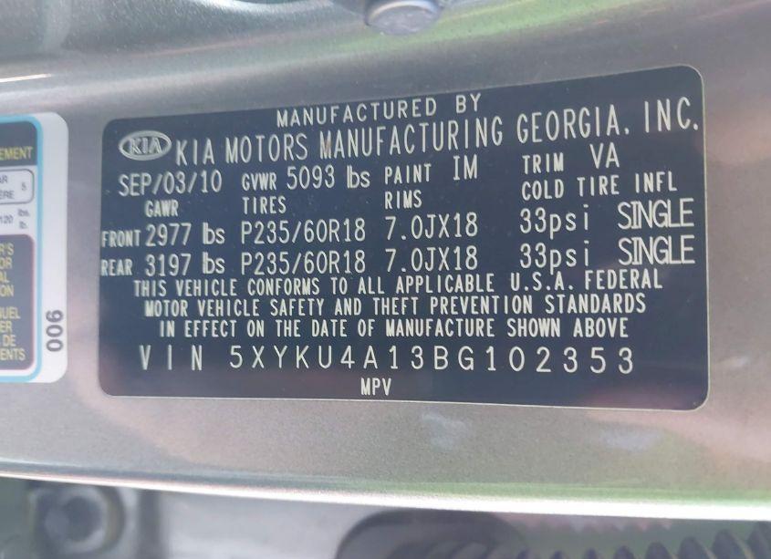 Photo 9 of 2011 Kia Sorento EX (VIN 5XYKU4A13BG102353)