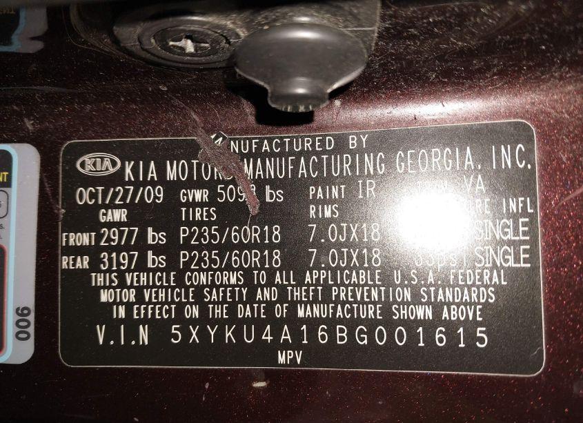Photo 9 of 2011 Kia Sorento EX (VIN 5XYKU4A16BG001615)