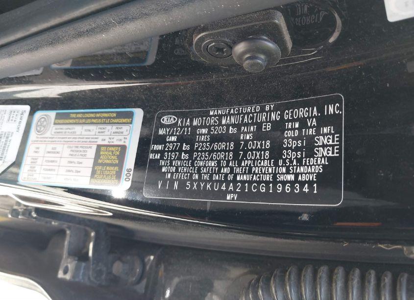 Photo 9 of 2012 Kia Sorento EX V6 (VIN 5XYKU4A21CG196341)