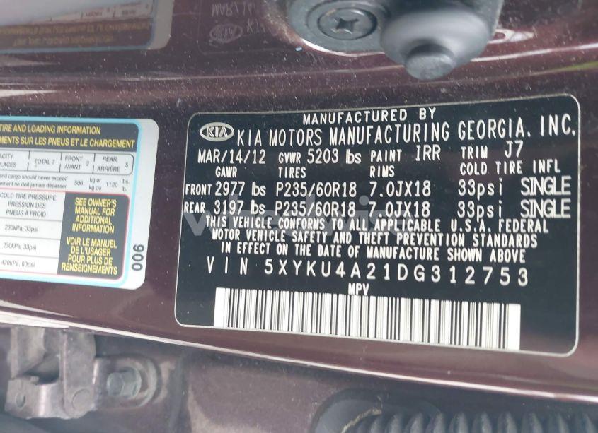 Photo 9 of 2013 Kia Sorento EX V6 (VIN 5XYKU4A21DG312753)