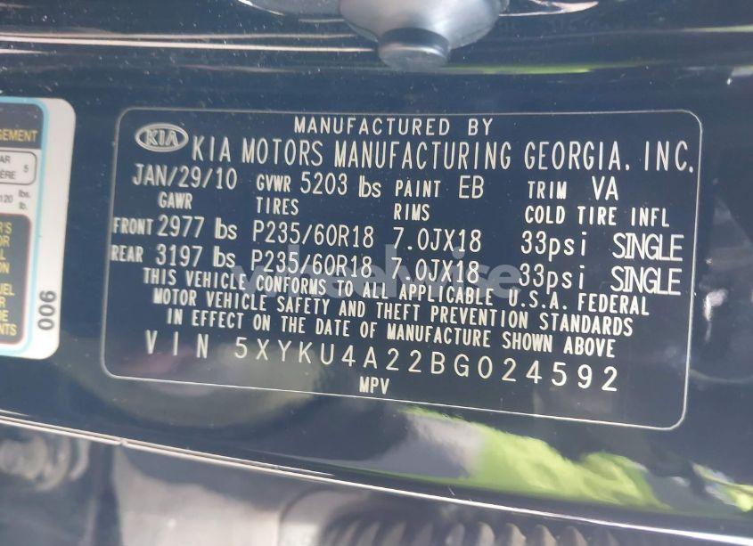 Photo 9 of 2011 Kia Sorento EX V6 (VIN 5XYKU4A22BG024592)