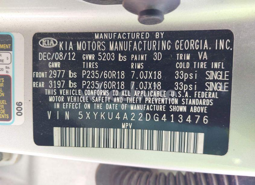 Photo 9 of 2013 Kia Sorento EX V6 (VIN 5XYKU4A22DG413476)