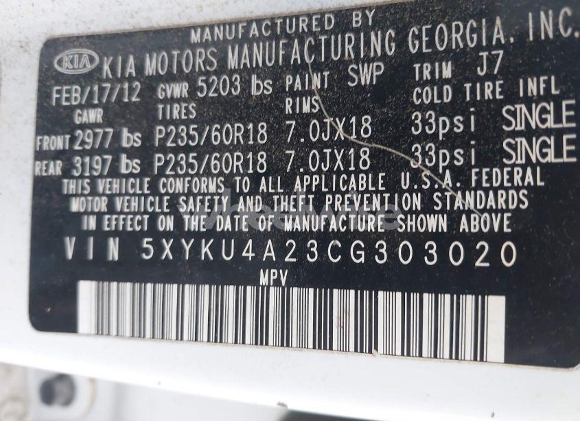 Photo 9 of 2012 Kia Sorento EX V6 (VIN 5XYKU4A23CG303020)