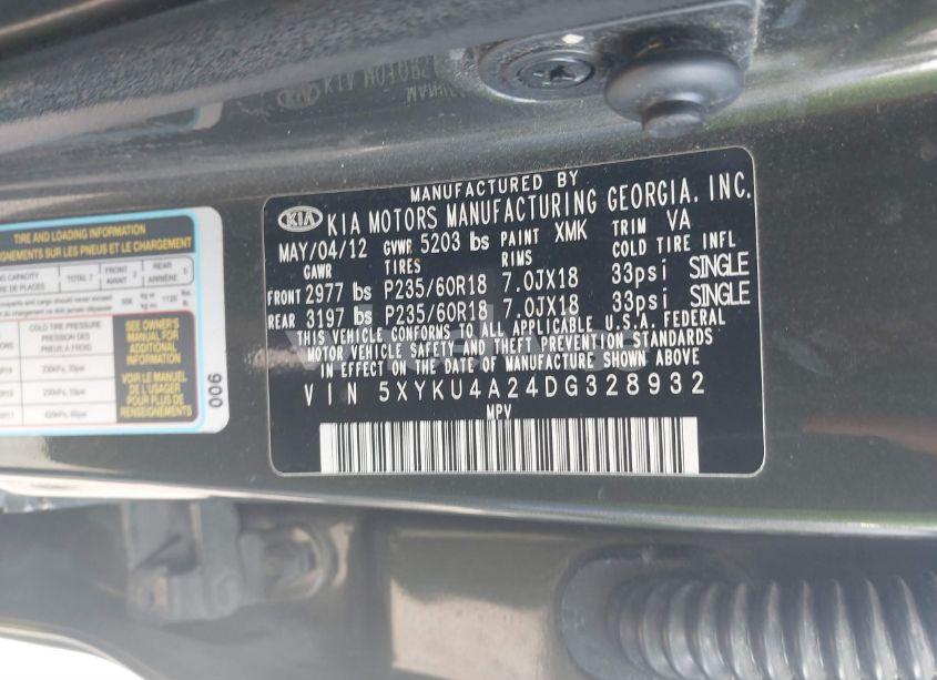 Photo 9 of 2013 Kia Sorento EX V6 (VIN 5XYKU4A24DG328932)