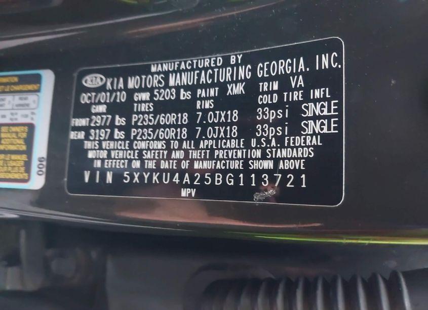 Photo 9 of 2011 Kia Sorento EX V6 (VIN 5XYKU4A25BG113721)