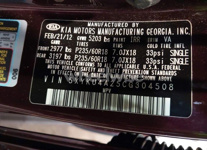 Photo 9 of 2012 Kia Sorento EX V6 (VIN 5XYKU4A25CG304508)