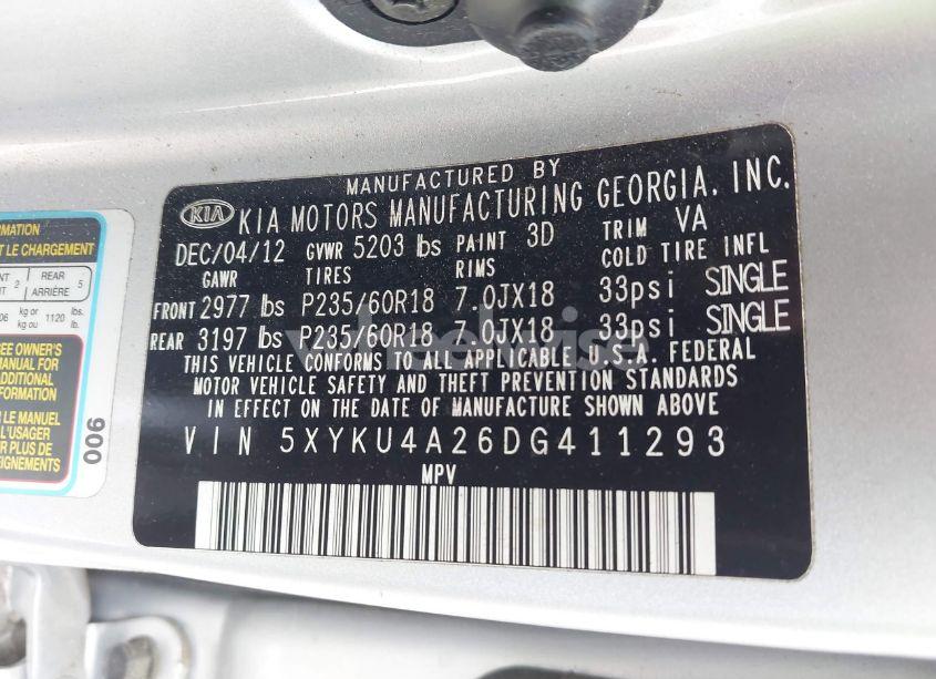 Photo 9 of 2013 Kia Sorento EX V6 (VIN 5XYKU4A26DG411293)